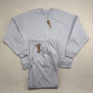 NWT Skims Boyfriend Fleece Crewneck & Baggy Sweatpants Set Zen Blue Womens L/XL